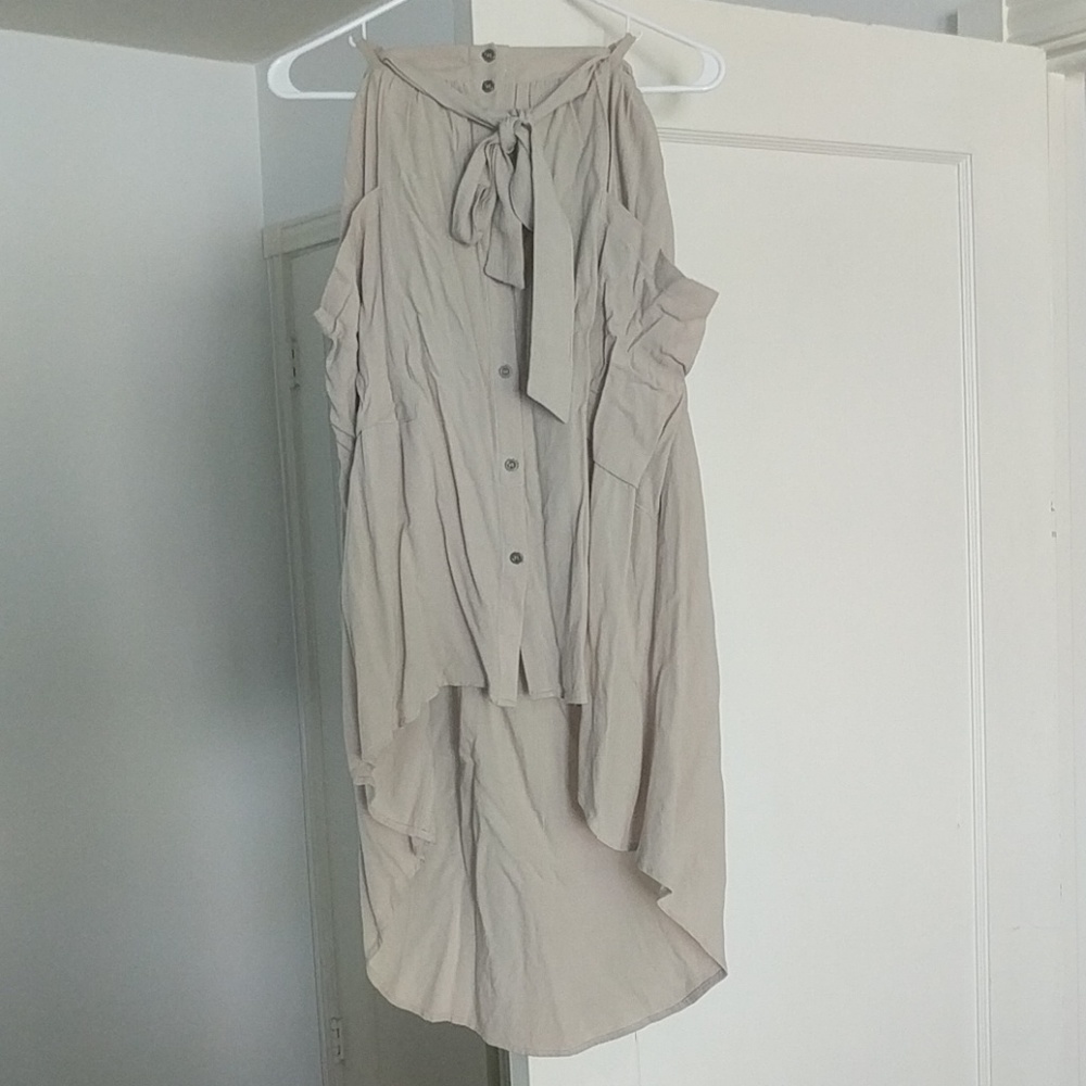 Tan high-waist button-down skirt